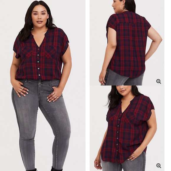 torrid Tops - EUC plaid dolman blouse